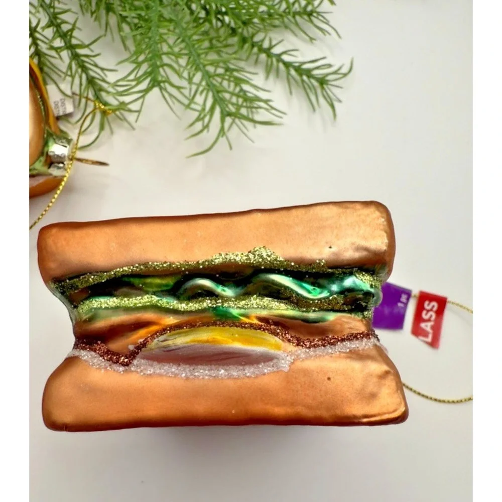 Glass Cheeseburger Ornaments Set of 3 Handcrafted Patty Melt Food Christmas Deco - Picture 6 of 9